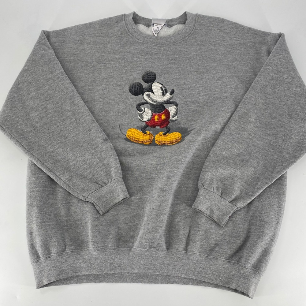 Disney Gray Sweatshirt with Mickey Mouse Embroidery (Yellow, Red, Black)